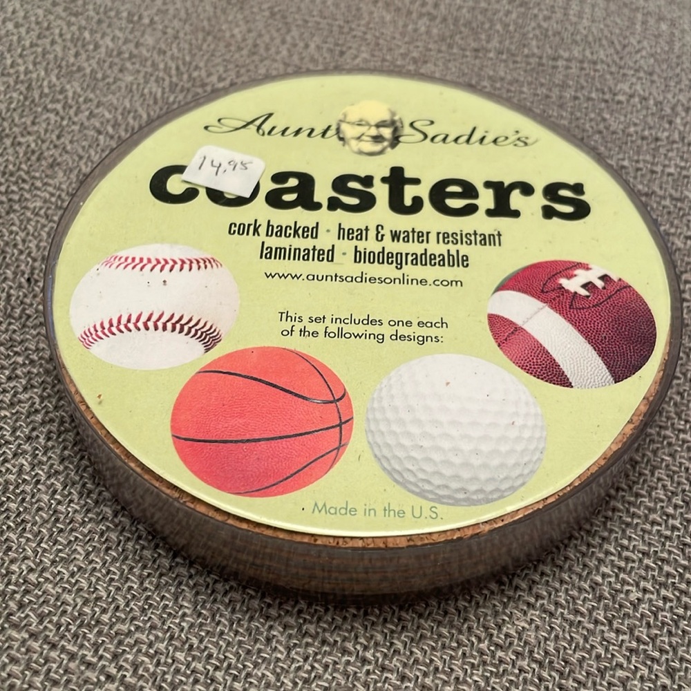 NWT Aunt Sadie’s Sports Balls COASTERS Set of 4 USA